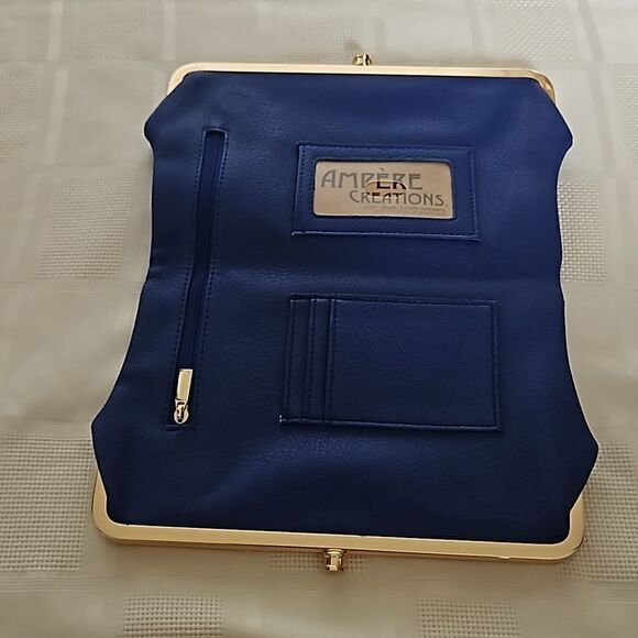 Ampere Creations Vegan Leather Clutch Purse Royal Blue & Gold - Picture 4 of 16